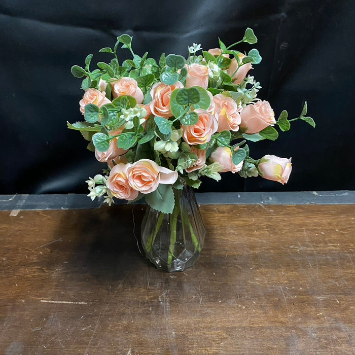 Clear Crystal Vase with Light Orange Flowers