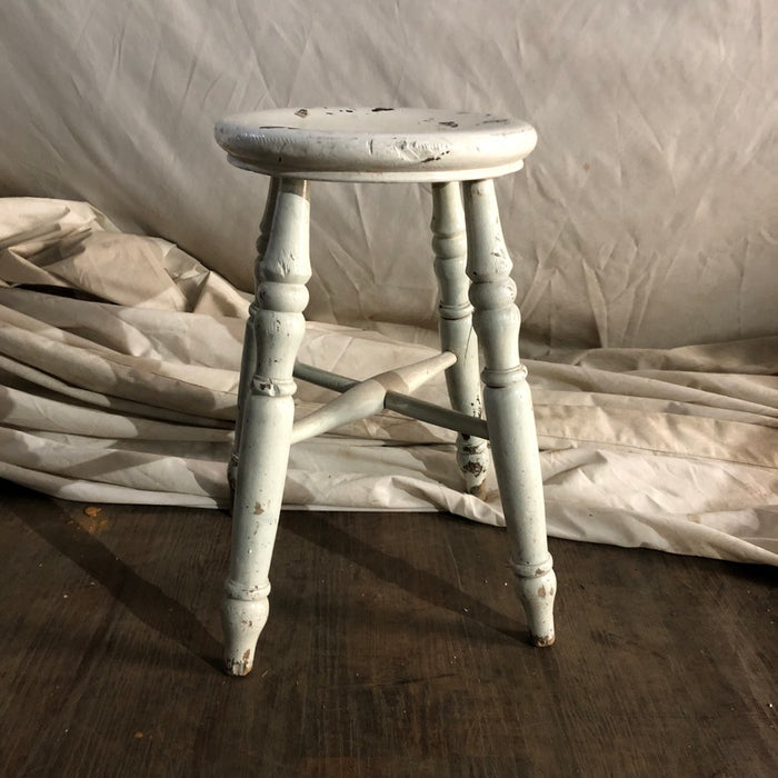 Wood Stool with Chipped White Paint