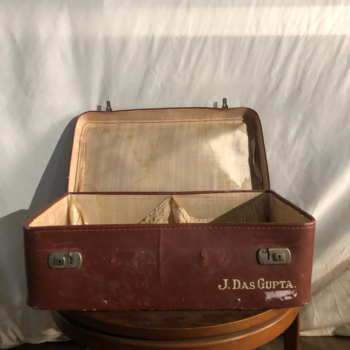 Red/Brown Leather Suitcase
