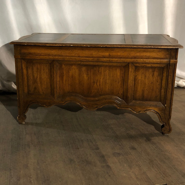 Back of Brown Heavy Desk with Faux Leather top