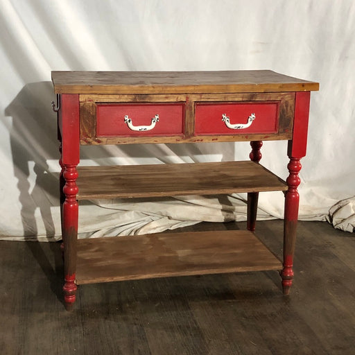 Red and Brown Butcher Block Table