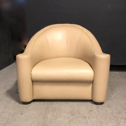Cream Leather Lounge Chair, Deco Style.
