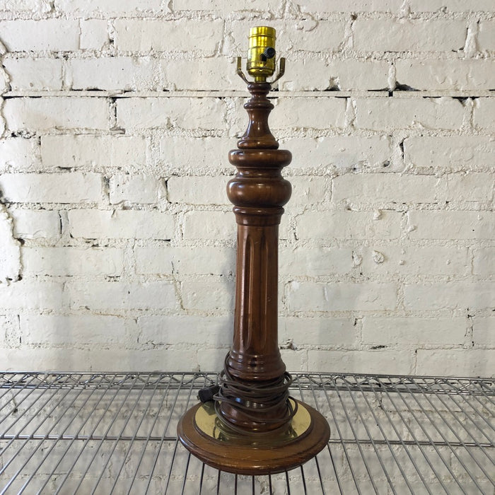 Tall Brown Wooden Lamp with Gold Accents