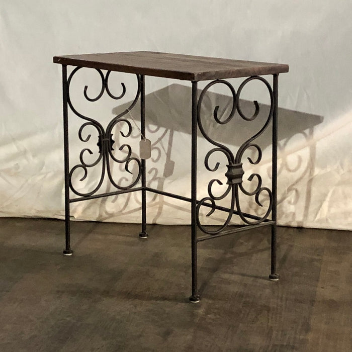 Small plant Stand - wood and iron scroll