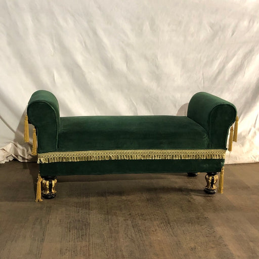 Small Green Velvet Padded Bench, with rolled arms