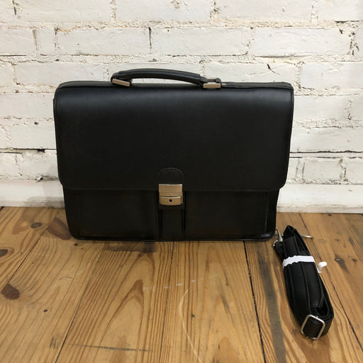 Black Leather Briefcase with Shoulder Strap