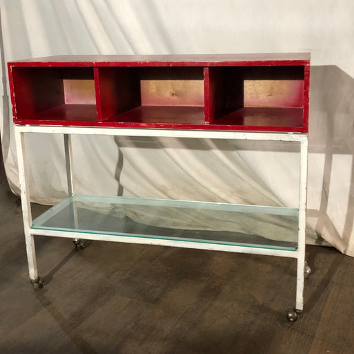 Red and White Kitchen Bar on Wheels, open cubbies