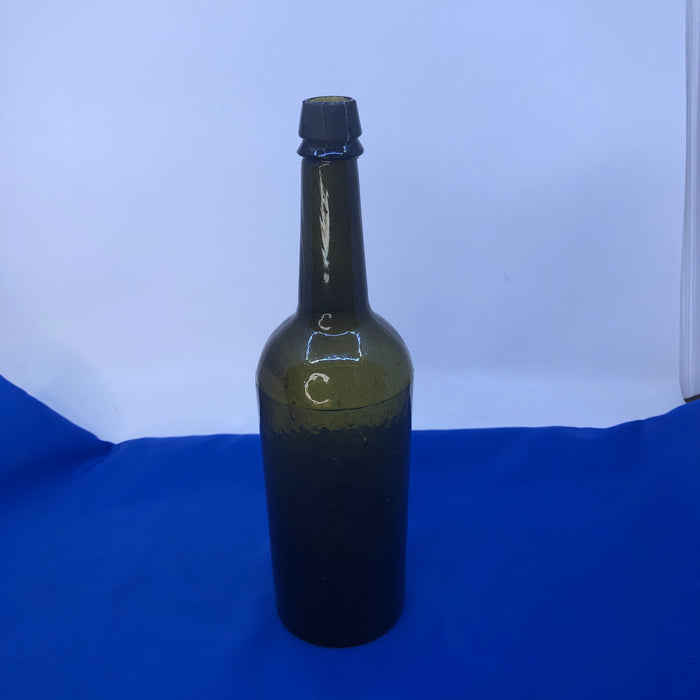 Tall  Dark Green Glass Liquor  Bottle