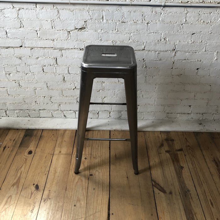 grey stackable metal stool for rent