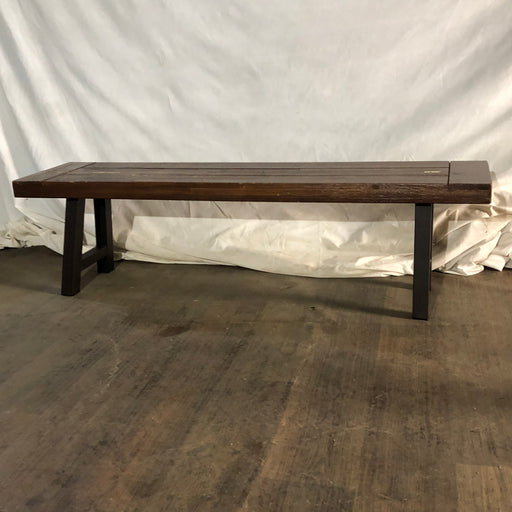wooden bench with metal legs