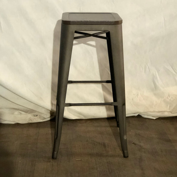 Metal Stacking Stool with Faux Wood Seat
