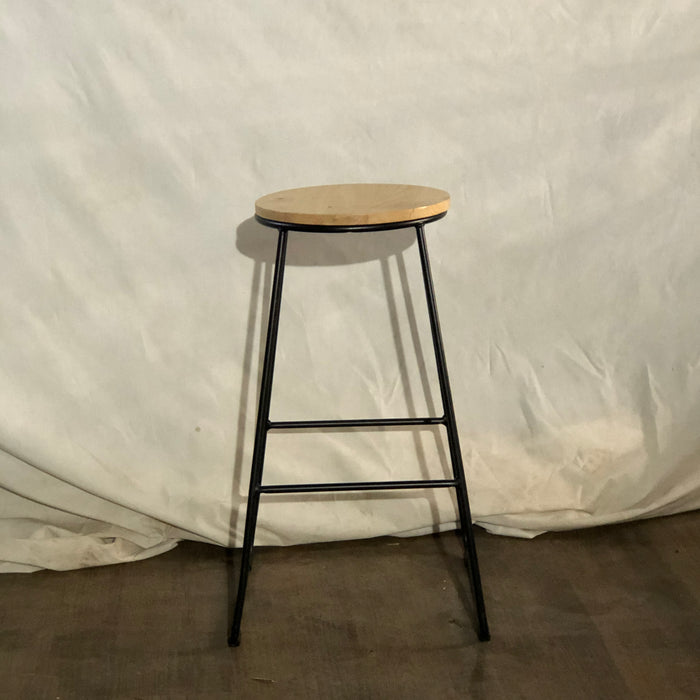 Metal Stacking Stool with Faux Round Wood Seat