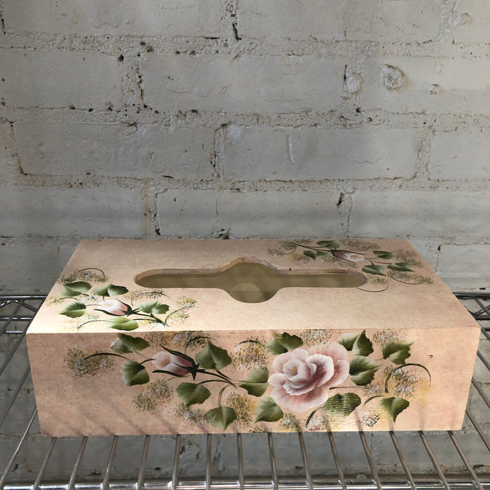 Tissue box cover peach floral design