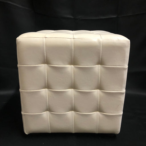 White Leather Cube Ottoman