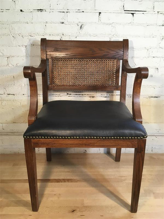 Wood Wicker Back Arm Chair - Black Seat Pad