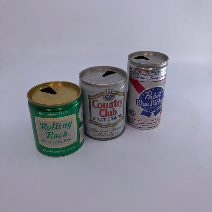 odd sized vintage beer cans